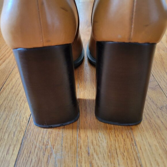 Bruno Valenti DARCY Block Heel Leather Boots 10 Camel Tan Vintage‎ Brazil Chunky - Picture 9 of 12